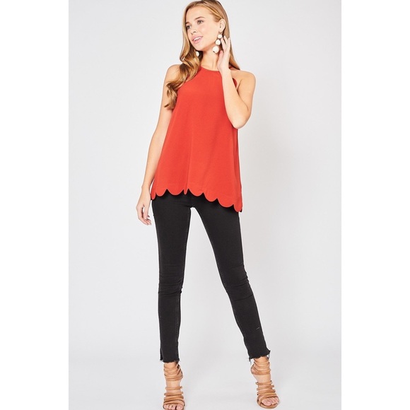 High Neck Scalloped Trim Sleeveless Top - Picture 1 of 8